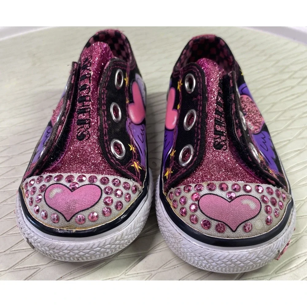 Skechers Little Girls‎ Pink&Purple Hearts&Rhinestone Sneaker Shoes Sz.5